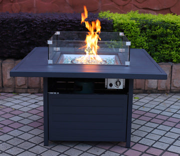 Rattan Park Square Gas Fire Pit Table in Charcoal grey